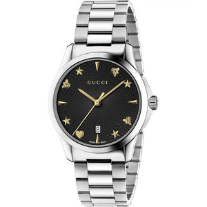 Gucci G Timeless Black Dial Silver Steel Strap Watch For Women - YA1264029 Authentic Buy Shop Now