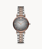 Emporio Armani Gianni T Bar Grey Dial Two Tone Stainless Steel Watch For Women - AR1725 Authentic Buy Shop Now