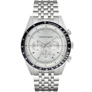 Emporio Armani Sportivo Chronograph Silver Dial Silver Steel Strap Watch For Men - AR6073 Authentic Buy Shop Now