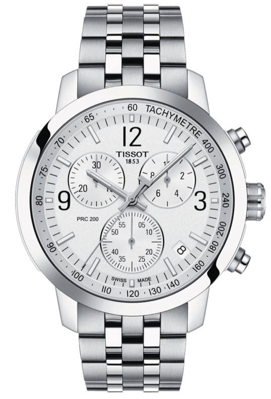 Tissot T Sport PRC 200 Chronograph White Dial Silver Steel Strap Watch For Men - T114.417.11.037.00 Authentic Buy Shop Now