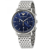 Emporio Armani Aviator Chronograph Blue Dial Silver Steel Strap Watch For Men - AR11238 Authentic Buy Shop Now