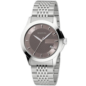 Gucci G Timeless Brown Dial Silver Steel Strap Watch For Women - YA126503 Authentic Buy Shop Now