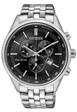 Citizen Eco Drive Chronograph Black Dial Silver Steel Strap Watch For Men - AT2140-55E Authentic Buy Shop Now