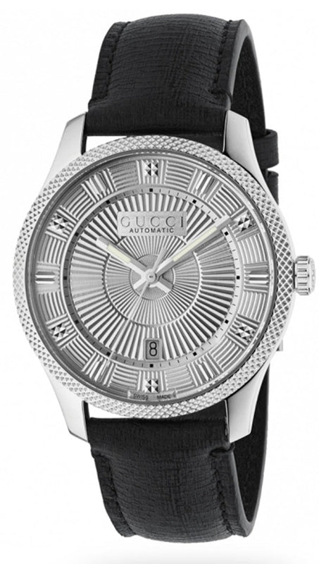 Gucci G Timeless Eryx Silver Dial Black Leather Strap Watch For Men - YA126338 Authentic Buy Shop Now