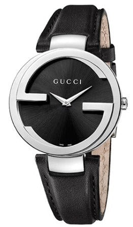 Gucci G Interlocking Black Dial Black Leather Strap Watch For Women - YA133301 Authentic Buy Shop Now