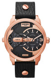 Diesel Mini Daddy Dual Time Black & Gold Dial Black Leather Strap Watch For Men - DZ7317 Authentic Buy Shop Now