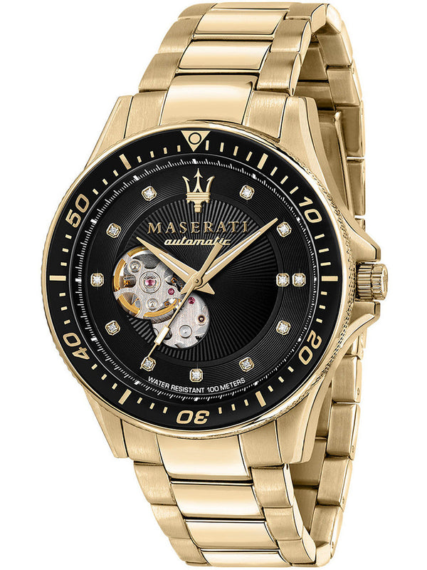 Maserati SFIDA Black Dial Yellow Gold Toned Stainless Steel Watch For Men - R8823140003 Authentic Buy Shop Now
