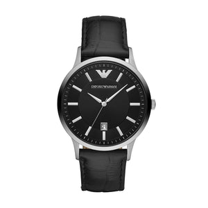 Emporio Armani Renato Black Dial Leather Strap Watch For Men - AR2411 Authentic Buy Shop Now