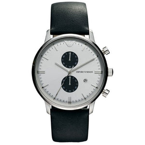 Emporio Armani Gianni White Dial Black Leather Strap Watch For Men - AR0385 Authentic Buy Shop Now