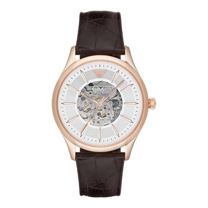 Emporio Armani Epoca White Skeletal Dial Black Leather Strap Watch For Men - AR2073 Authentic Buy Shop Now