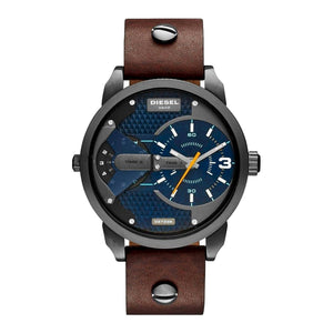 Diesel Mini Daddy Analog Blue Dial Brown Leather Strap Watch For Men - DZ7339 Authentic Buy Shop Now