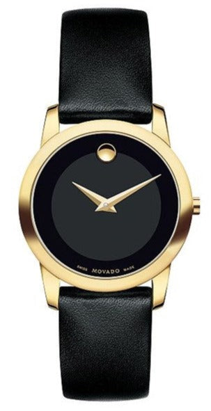 Movado Museum Classic Black Dial Black Leather Strap Watch For Women - 0606877 Authentic Buy Shop Now