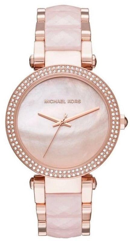 Michael Kors Parker Mother of Pearl Pink Dial Two Tone Steel Strap Watch for Women - MK6402 Authentic Buy Shop Now