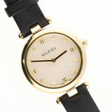 Gucci Diamantissima Quartz Mother of Pearl Dial Black Leather Strap Watch for Women - YA141404 Authentic Buy Shop Now
