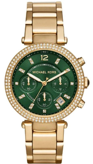 Michael Kors Parker Chronograph Green Dial Gold Steel Strap Watch for Women - MK6263 Authentic Buy Shop Now