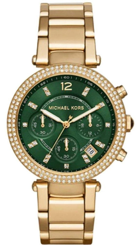 Michael Kors Parker Chronograph Green Dial Gold Steel Strap Watch for Women - MK6263 Authentic Buy Shop Now