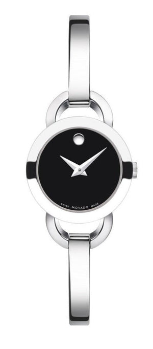 Movado Rondiro 22mm Black Dial Silver Steel Strap Watch For Women - 0606796 Authentic Buy Shop Now