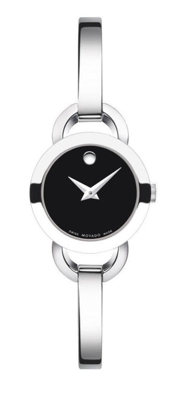 Movado Rondiro 22mm Black Dial Silver Steel Strap Watch For Women - 0606796 Authentic Buy Shop Now
