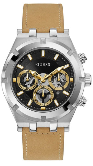 Guess Continental Multifunction Black Dial Brown Leather Strap Watch for Men - GW0262G1 Authentic Buy Shop Now