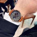 Citizen Eco Drive Multi Function Day & Date Black Dial Brown Leather Strap Watch For Men - AO9003-08E Authentic Buy Shop Now