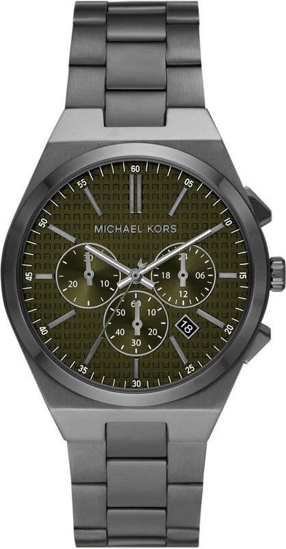 Michael Kors Lennox Chronograph Black Dial Grey Steel Strap Watch For Men - MK9118 Authentic Buy Shop Now