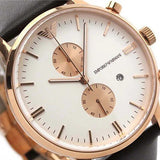 Emporio Armani Gianni Classic Chronograph White Dial Brown Leather Strap Watch For Men - AR0398 Authentic Buy Shop Now