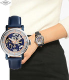 Fossil Boyfriend Skeleton Blue Dial Blue Leather Strap Watch for Women - ME3136 Authentic Buy Shop Now