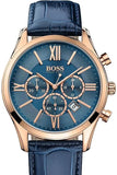 Hugo Boss Ambassador Chronograph Blue Dial Blue Leather Strap Watch For Men - HB1513320 Authentic Buy Shop Now