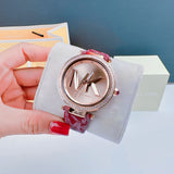 Michael Kors Parker Rose Gold Dial Maroon Leather Strap Watch For Women - MK2974 Authentic Buy Shop Now