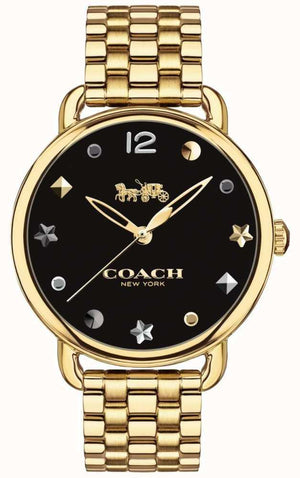 Coach Delancey Black Dial Gold Steel Strap Watch for Women - 14502813 Authentic Buy Shop Now