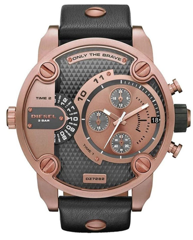 Diesel Little Daddy Black & Gold Dial Black Leather StrapWatch For Men - DZ7282 Authentic Buy Shop Now