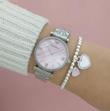 Emporio Armani Gianni T Bar Pink Mother of Pearl Dial Silver Steel Strap Watch For Women - AR1779 Authentic Buy Shop Now