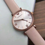 Emporio Armani Gianni T-Bar Quartz Rose Gold Dial Pink Leather Strap Watch For Women - AR11001 Authentic Buy Shop Now
