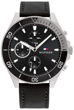 Tommy Hilfiger Larson Chronograph Black Dial Black Leather Strap Watch For Men - 1791984 Authentic Buy Shop Now