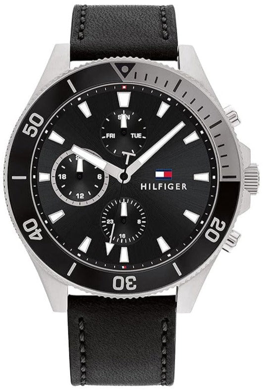 Tommy Hilfiger Larson Chronograph Black Dial Black Leather Strap Watch For Men - 1791984 Authentic Buy Shop Now