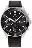 Tommy Hilfiger Larson Chronograph Black Dial Black Leather Strap Watch For Men - 1791984 Authentic Buy Shop Now
