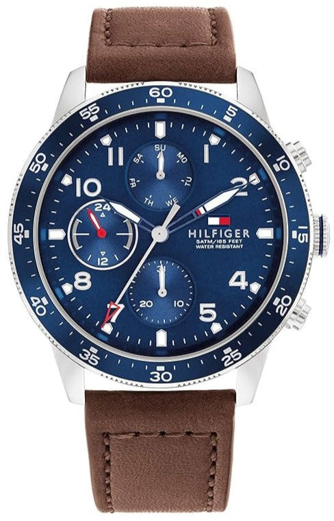 Tommy Hilfiger Jimmy Chronograph Quartz Blue Dial Brown Leather Strap Watch For Men - 1791946 Authentic Buy Shop Now