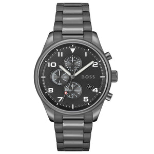 Hugo Boss View Chronograph Grey Dial Grey Steel Strap Watch For Men - 1513991 Authentic Buy Shop Now