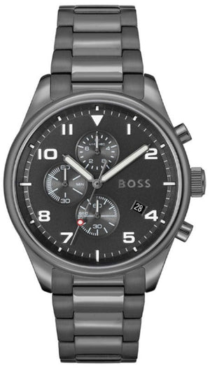Hugo Boss View Chronograph Grey Dial Grey Steel Strap Watch For Men - 1513991 Authentic Buy Shop Now