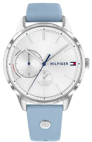 Tommy Hilfiger Brooke Silver Dial Blue Leather Strap Watch for Women - 1782023 Authentic Buy Shop Now