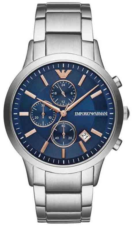 Emporio Armani Renato Chronograph Blue Dial Silver Steel Strap Watch For Men - AR11458 Authentic Buy Shop Now