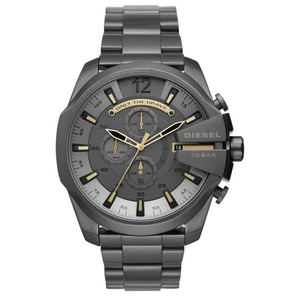 Diesel Mega Chief Chronograph Grey Dial Grey Steel Strap Watch For Men - DZ4466