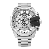 Diesel Mega Chief Chronograph Silver Dial Silver Steel Strap Watch For Men - DZ4501 Authentic Buy Shop Now