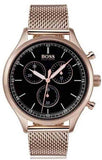 Hugo Boss Companion Chronograph Black Dial Rose Gold Steel Strap Watch For Men - 1513548 Authentic Buy Shop Now