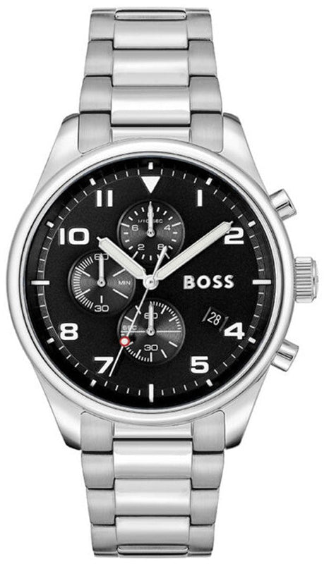 Hugo Boss View Chronograph Black Dial Silver Steel Strap Watch For Men - 1514008 Authentic Buy Shop Now