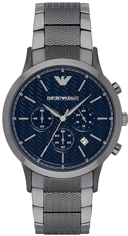 Emporio Armani Renato Chronograph Quartz Blue Dial Grey Steel Strap Watch For Men - AR2505 Authentic Buy Shop Now