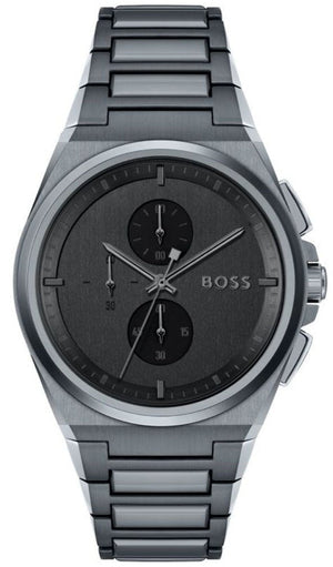 Hugo Boss Steer Chronograph Quartz Grey Dial Grey Steel Strap Watch For Men - 1513996 Authentic Buy Shop Now
