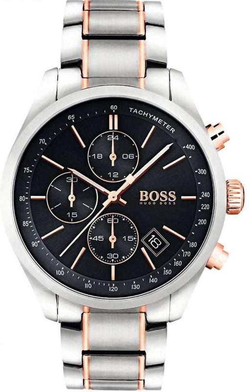 Hugo Boss Grand Prix Black Dial Two Tone Steel Strap Watch for Men - 1513473 Authentic Buy Shop Now