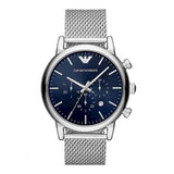 Emporio Armani Luigi Chronograph Blue Dial Silver Mesh Bracelet Watch For Men - AR80038 Authentic Buy Shop Now