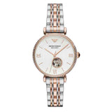 Emporio Armani Gianni T-Bar Analog White Dial Two Tone Steel Strap Watch For Women - AR60019 Authentic Buy Shop Now